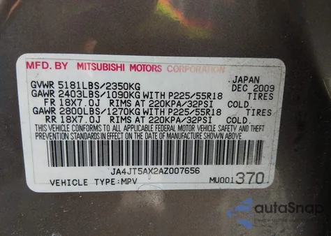 2010 Mitsubishi Outlander Gt z USA, uszkodzony, nr VIN JA4JT5AX2AZ007656